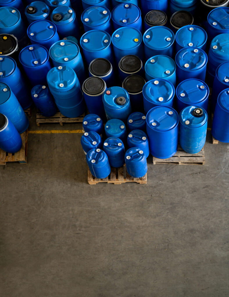 Stock of barrels with chemicals at an industrial plant