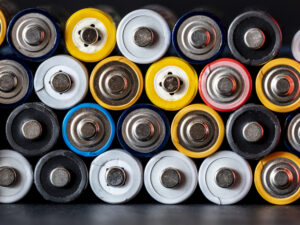 Heap of rechargeable batteries of differentes sizes, NiMH rechargeable.