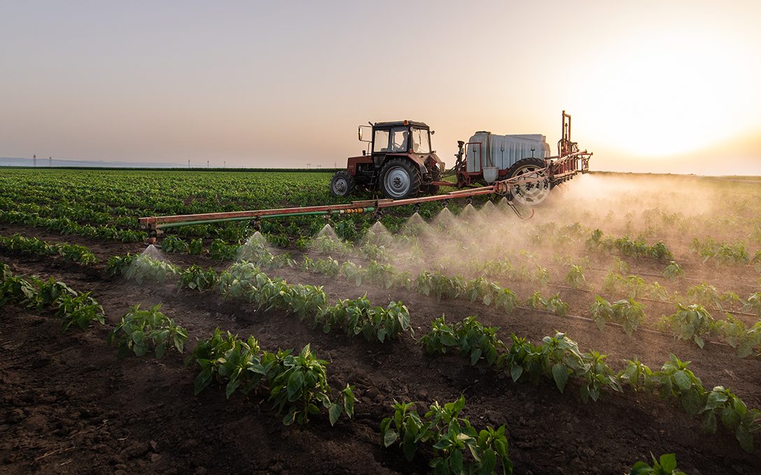 ractor spraying pesticides